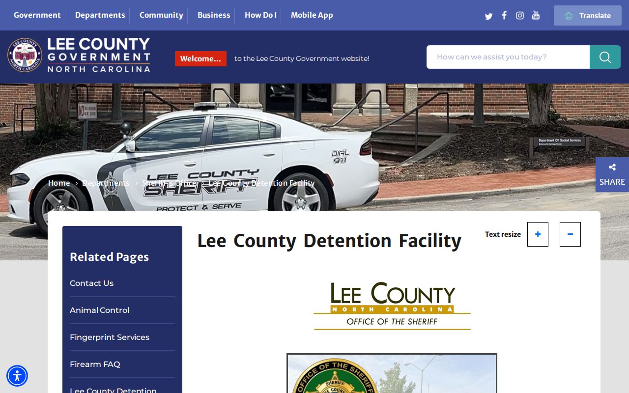 Lee County detention information for arrest and booking records