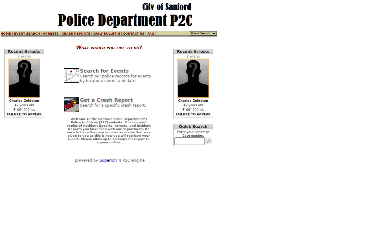 Sanford Police P2C channels for Lee County arrest records