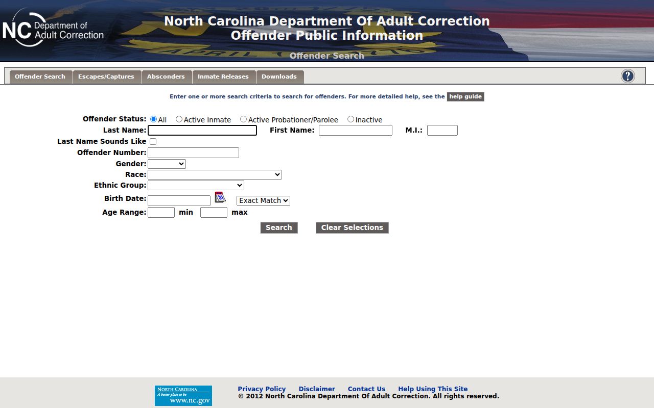 Lee County criminal history NCDAC prison and supervision search