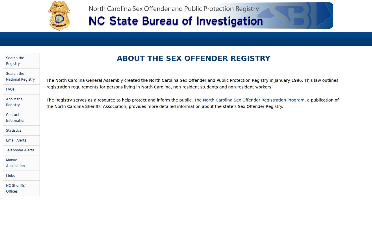 North Carolina registry program information for Lee County sex offender checks