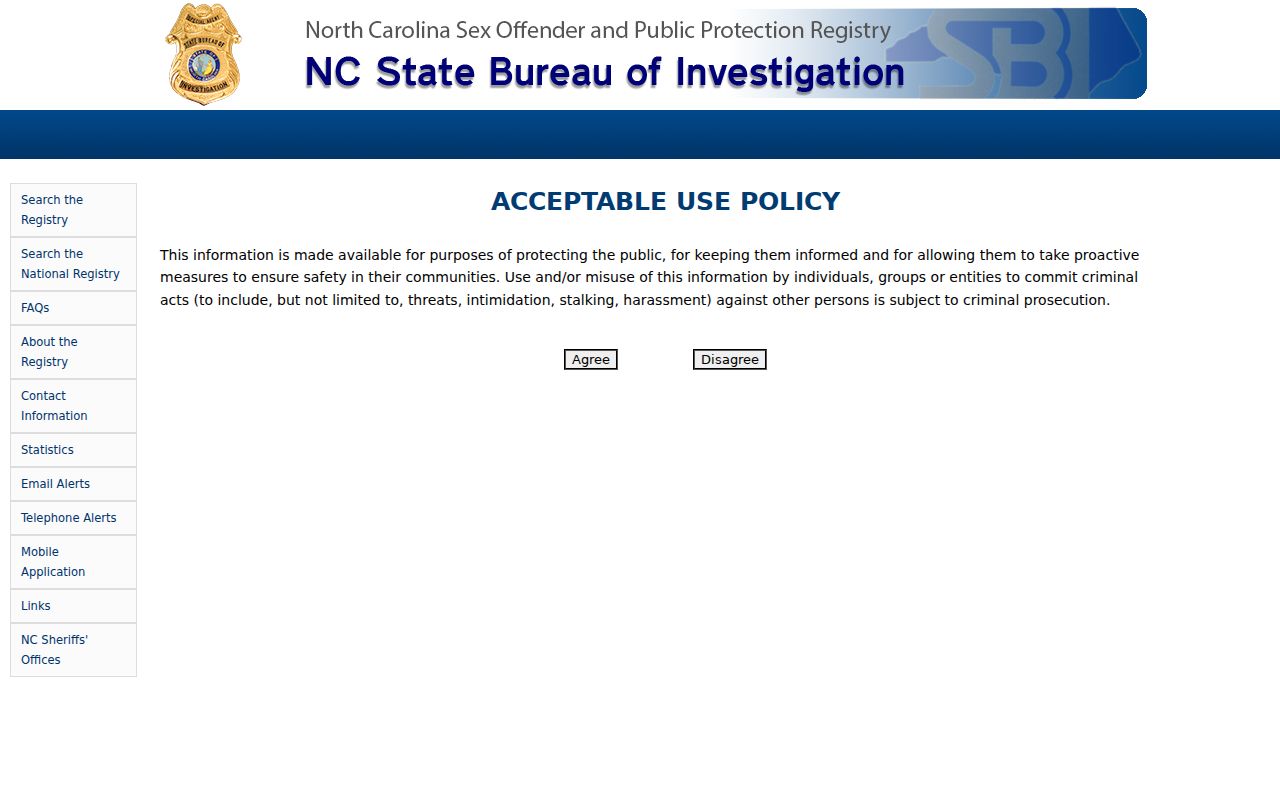North Carolina registry gateway for a Lee County sex offender check