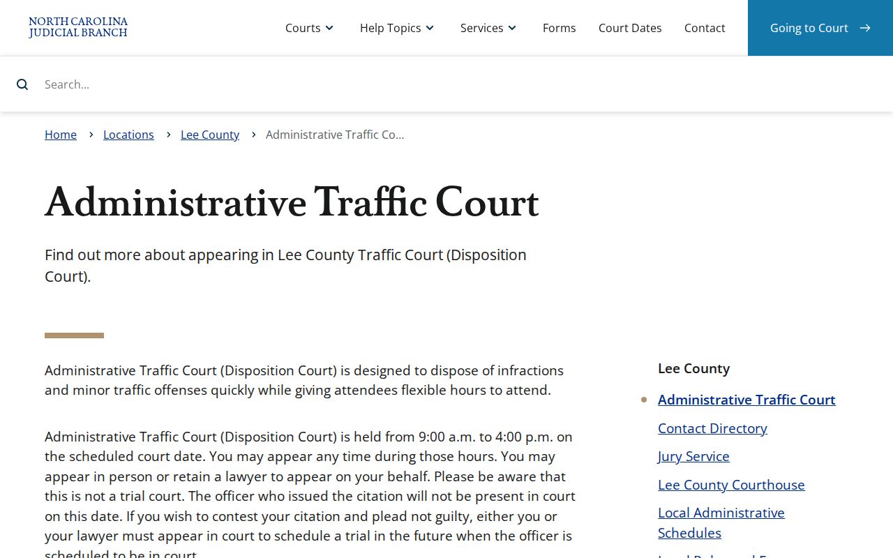 Lee County Administrative Traffic Court information for Sanford cases