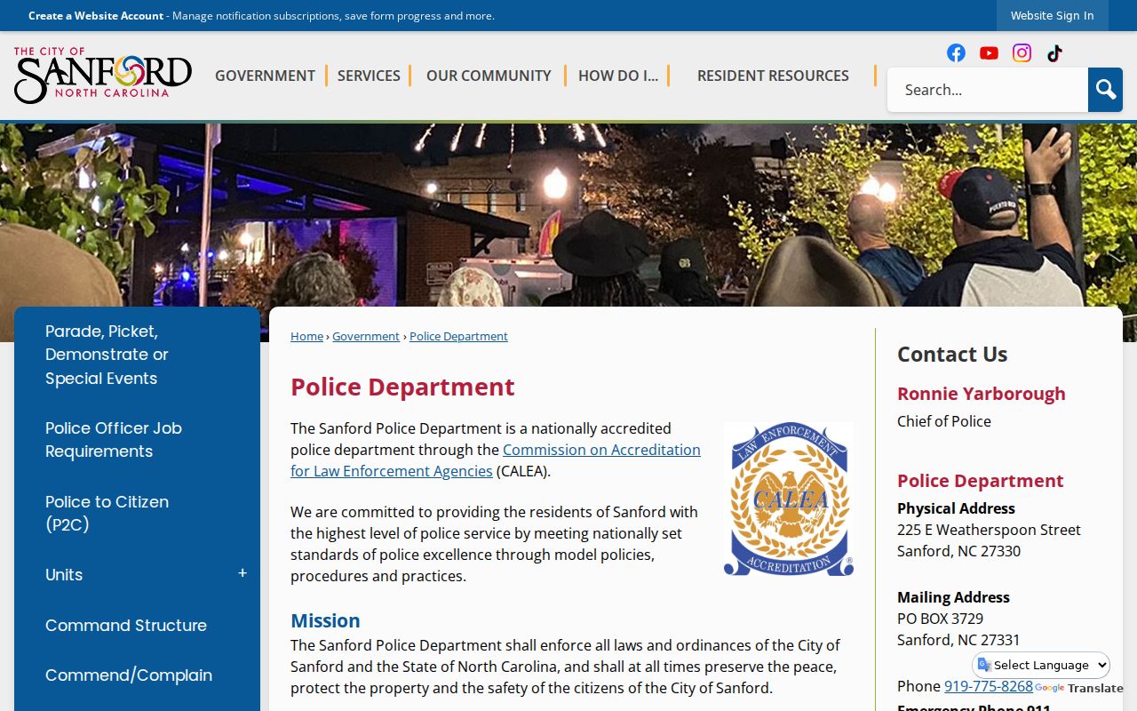 Official Sanford Police Department page and building information